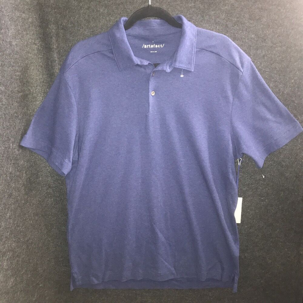 Artefact Polo Shirt Men's Large Blue Short Sleeve‎ Golf Performance Pima Cotton